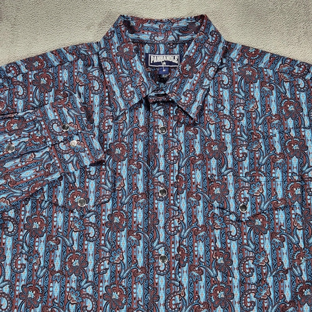 Panhandle Shirt Mens Medium Blue Turquoise Paisley Western Snap Long Sleeve